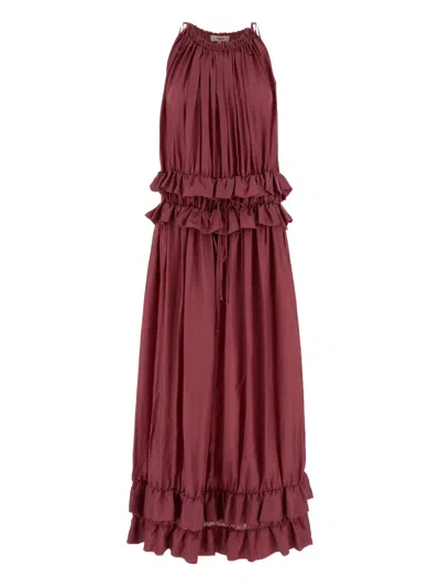 Chloé Ruffled-trims Midi Dress In Red