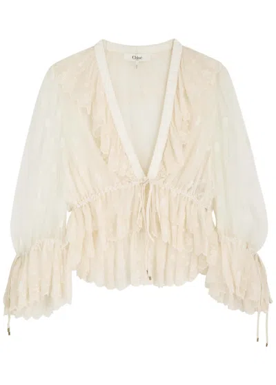 Chloé Chloe Ruffled Tulle Cropped Blouse