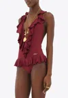 Shop Chloé Ruffled V-neck One-piece Swimsuit