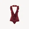 Chloé Ruffled V-neck One-piece Swimsuit In Burgundy