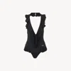 Chloé Ruffled V-neck One-piece Swimsuit In Black