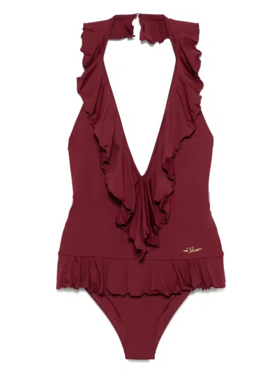 CHLOÉ RUFFLED V-NECK SWIMSUIT