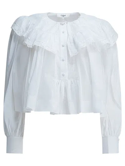 Chloé Ruffled V-neck Top In White