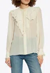 Chloé Lace-trimmed Ruffled Silk Blouse In Cream