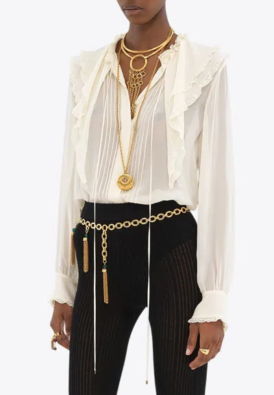 CHLOÉ RUFFLED YOKE SILK GEORGETTE BLOUSE