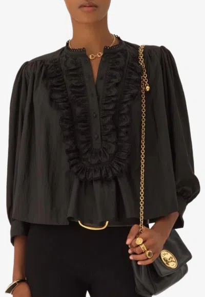 Chloé Ruffled Yoke Taffeta Blouse In Black