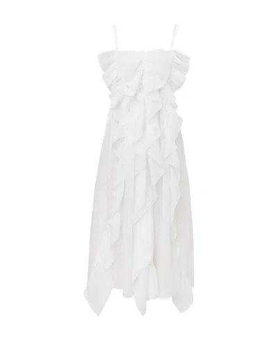 Chloé Ruffled-detailing Voile Midi Dress In White