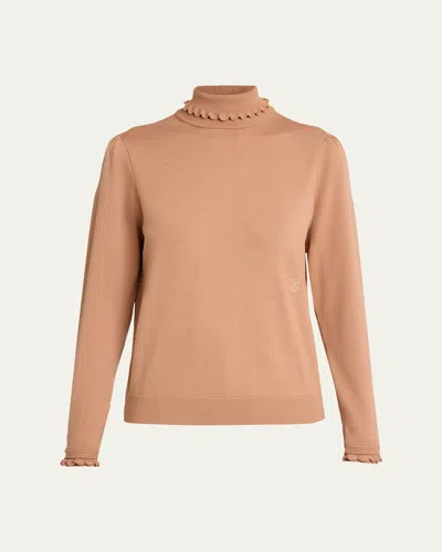 Chloé Ruffle-edge Merino Wool Turtleneck Sweater In Brown