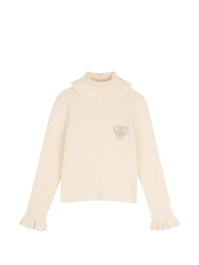 Chloé Kids' Ruffle-trim Heart-patch Sweater In Neutral