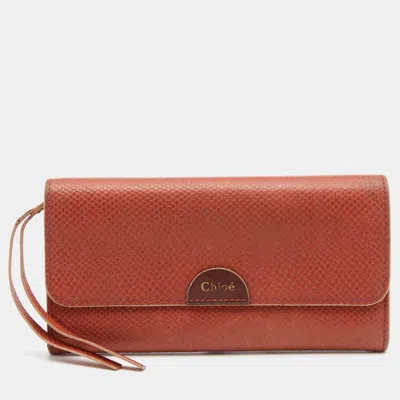 Pre-owned Chloé Rust Leather Flap Continental Wallet In Brown