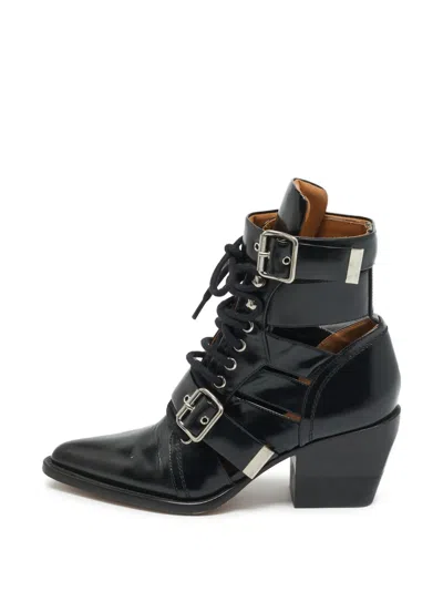 Pre-owned Chloé Rylee Cutout Ankle Boots In Black