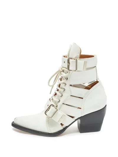 Pre-owned Chloé Rylee Cut-out Ankle Boots In White