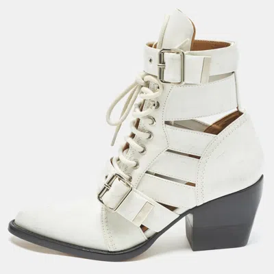 Pre-owned Chloé Rylee Size 37.5 White Leather Cut Out Ankle Length Boots