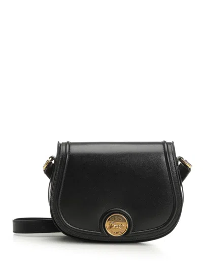 Chloé Grained Leather Shoulder Bag With Prominent Logo Detail In Black