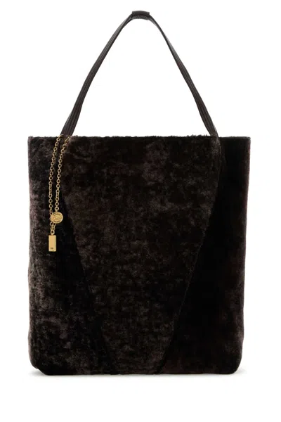 Chloé Large Spin Faux Fur Tote Bag In Brown