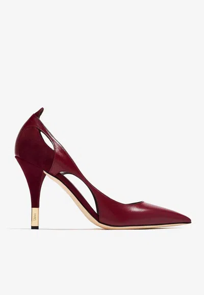 Chloé Saada Cutout Suede-trimmed Leather Pumps In Bordeaux