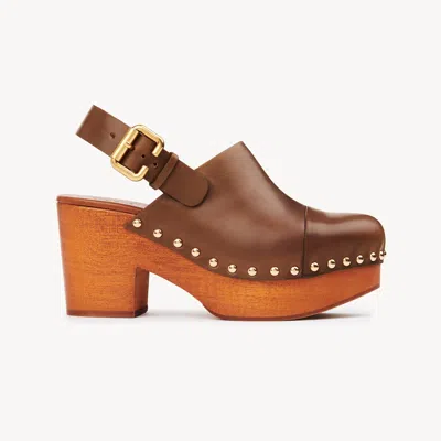 Chloé Chunky Heel Stud Embellishments Wooden Platform Pumps In Ginger Brown