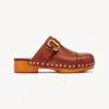 Chloé Jeannette Embellished Leather Platform Clogs In Brown
