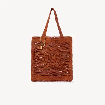 Chloé Sac Cabas Summer Banana En Raphia In Brown