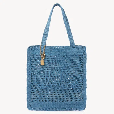 CHLOÉ SUMMER BANANA TOTE BAG IN RAFFIA BLUE SIZE ONESIZE 100% PAPER