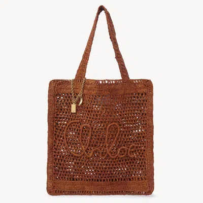 Chloé Sac Cabas Summer Banana En Raphia Femme Brun Taille Onesize 100% Soie In Brown