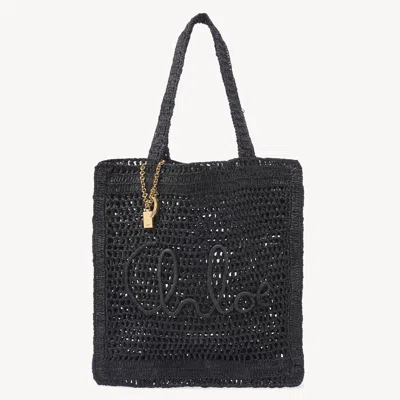 Chloé Sac Cabas Summer Banana En Raphia Femme Noir Taille Onesize 100% Soie In Black
