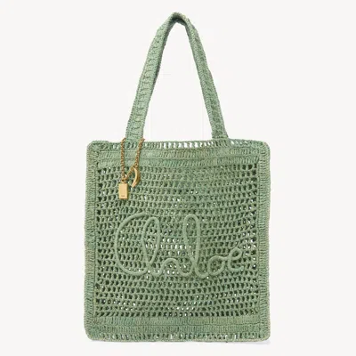 Chloé Sac Cabas Summer Banana En Raphia Femme Vert Taille Onesize 100% Soie In Green