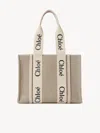 Chloé Sac Cabas Woody En Toile De Lin Femme Rose Taille Onesize 100% Lin, Cuir De Veau, Polyester In Rose