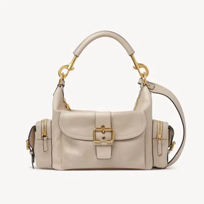 Chloé Camera Leather-trimmed Suede Shoulder Bag In Grey