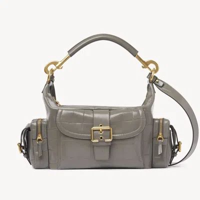 Chloé Sac Camera Bag En Cuir Effet Crocodile Femme Gris Taille Onesize 100% Cuir De Veau In Grey