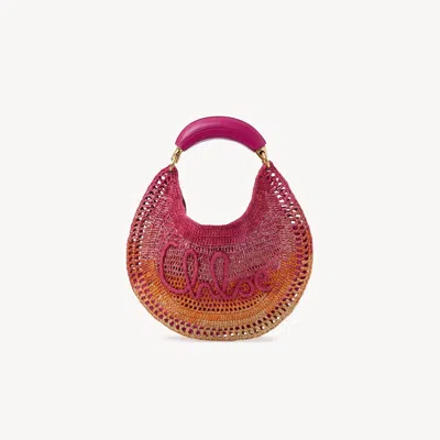 Chloé Sac Hobo Summer Banana En Raphia In Burgundy