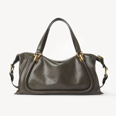 Chloé Sac Paraty 24 En Cuir Brillant Femme Gris Taille Onesize 100% Cuir De Veau In Grey