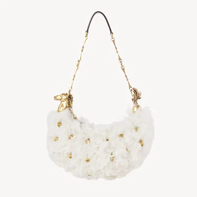 Chloé Sac Porté Épaule Chain Horse En Shearling Femme Blanc Taille Onesize 100% Cuir D'agneau In White