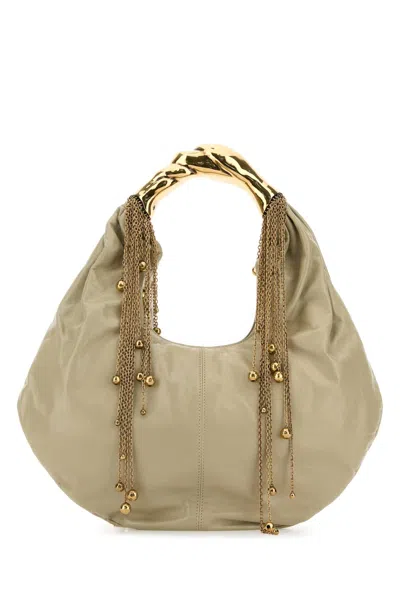 Chloé Sage Green Leather Twisted Shell Shoulder Bag In Brown