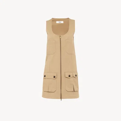 CHLOÉ SAHARIENNE DRESS IN COTTON GABARDINE BROWN SIZE 6 100% COTTON, HORN BUBALUS BUBALIS, FARMED, COO IND