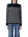 Chloé Pull Marinière En Maille De Laine Et Cachemire Femme Bleu Taille L 92% Laine, 8% Cachemire In Blue White