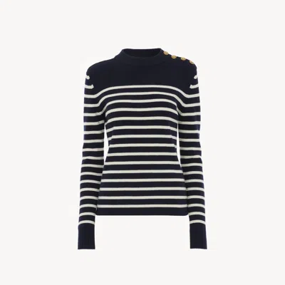 CHLOÉ PULL MARINIÈRE EN MAILLE DE LAINE ET CACHEMIRE FEMME BLEU TAILLE L 92% LAINE, 8% CACHEMIRE