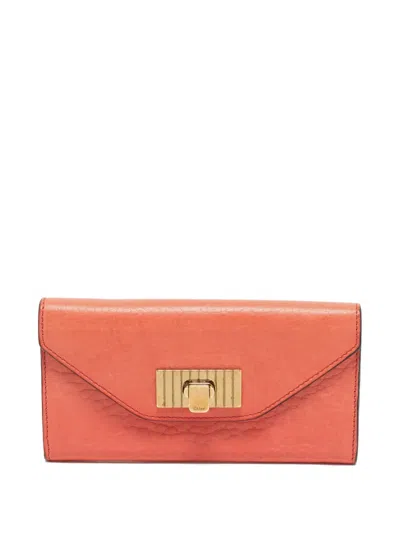 Pre-owned Chloé Sally Leather Wallet In Orange