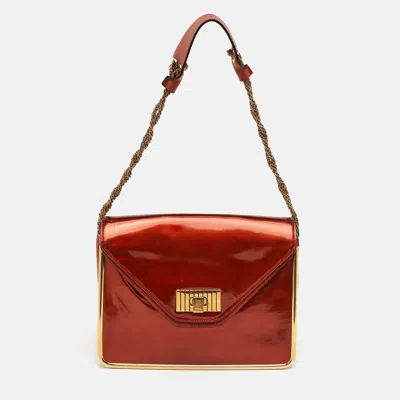 Pre-owned Chloé Sally Medium Orange Patent Leather Flap Shoulder Bag