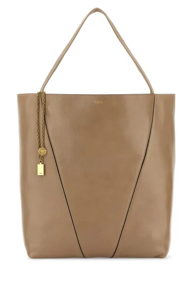 Chloé Chloe Sand Leather Large Spin Shopping Bag In Brown