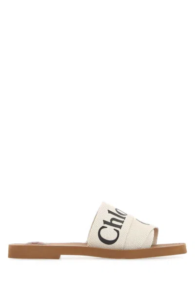 Chloé Sand Linen Woody Slippers In Brown