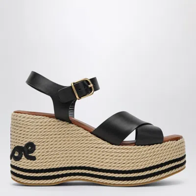Chloé Sand Wedge Sandals In Calfskin Leather In Black