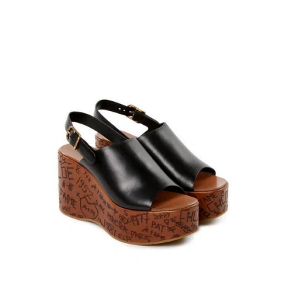 Chloé Maxime Leather Slingback Platform Sandals In Black