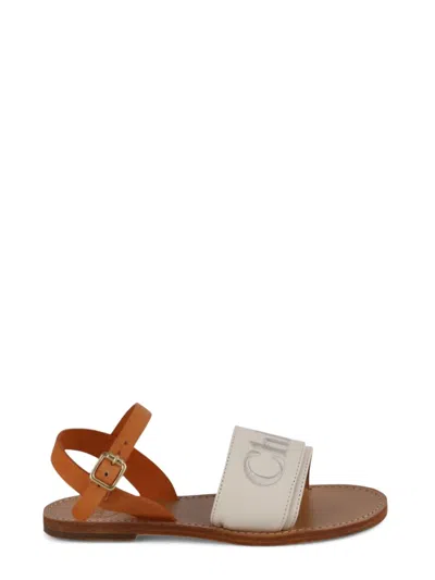 Chloé Kids' Logo-embroidered Leather Sandals In Ivory