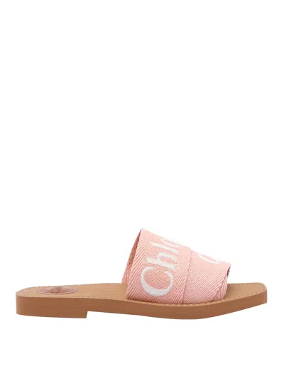 Chloé Woody Logo Embroidered Flat Slides In Light Rosewood
