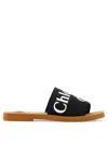 Chloé Woody Flat Logo Ribbon Slide Sandals