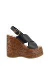 Chloé Maxime Leather Slingback Platform Wedge Sandals
