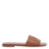 Chloé Flower Leather Flat Sandals Open Toe In Brown