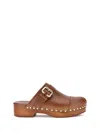 Chloé Calfskin Mules Bold Wooden Platform In Brown