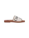 Chloé Ivory Linen Woody Slippers In Neutral
